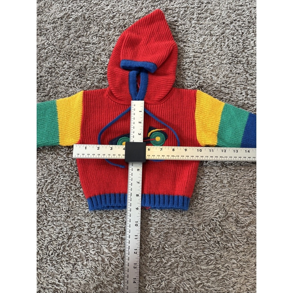 Vintage 80s Health Tex Kids Red Sweater Color Block 12 Mos Car Toddler - Picture 3 of 5